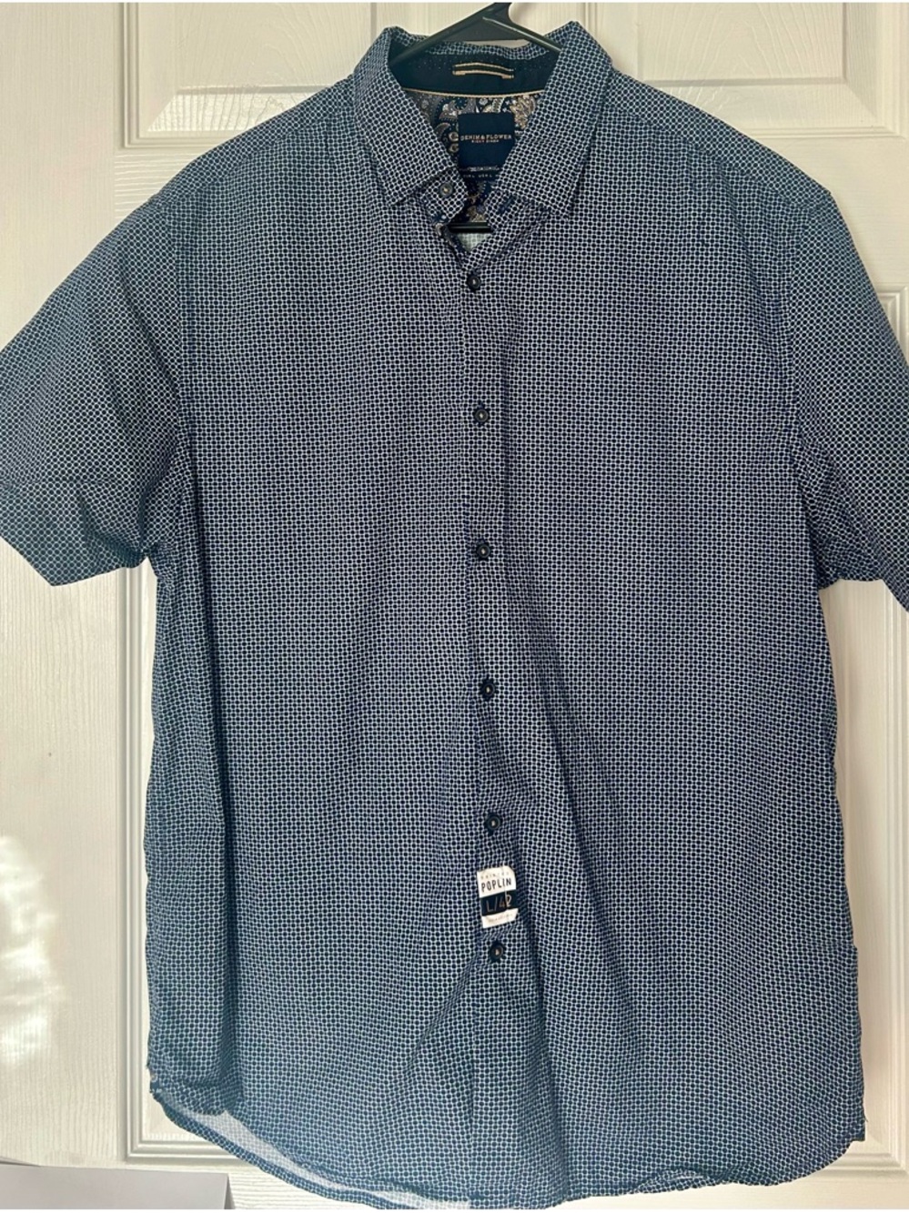Denim & Flower Navy Micro Geometric Short-Sleeve Button-Down Shirt